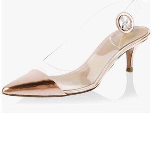 XYD Champagne Transparent Slingback Kitten Heels Pumps Pointed Toe PVC Sandals